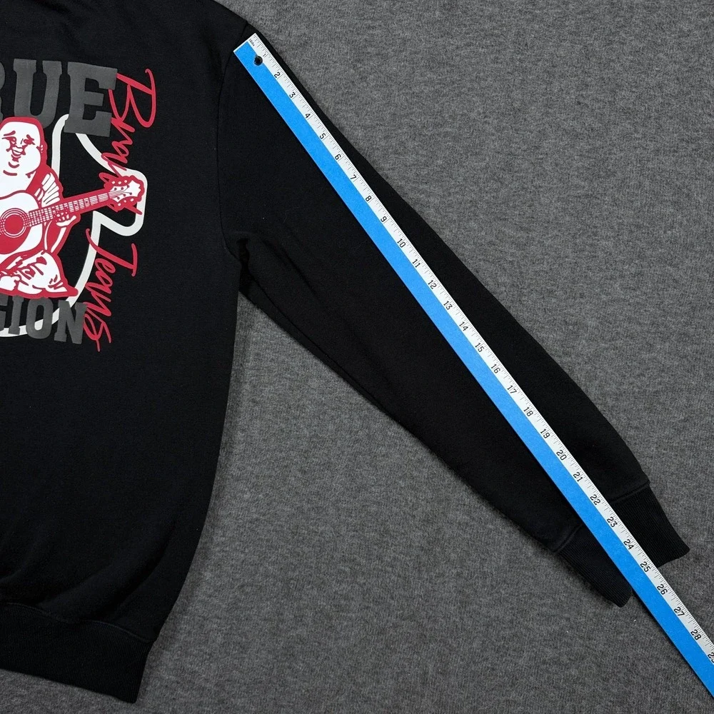 True Religion Sweatshirt Mens Large Black Bold Graphic Crew Neck Fleece Pullover